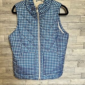 So Perfect Blue Plaid Puffer Vest Size‎ Large Fleece Lined Full Zip Pockets